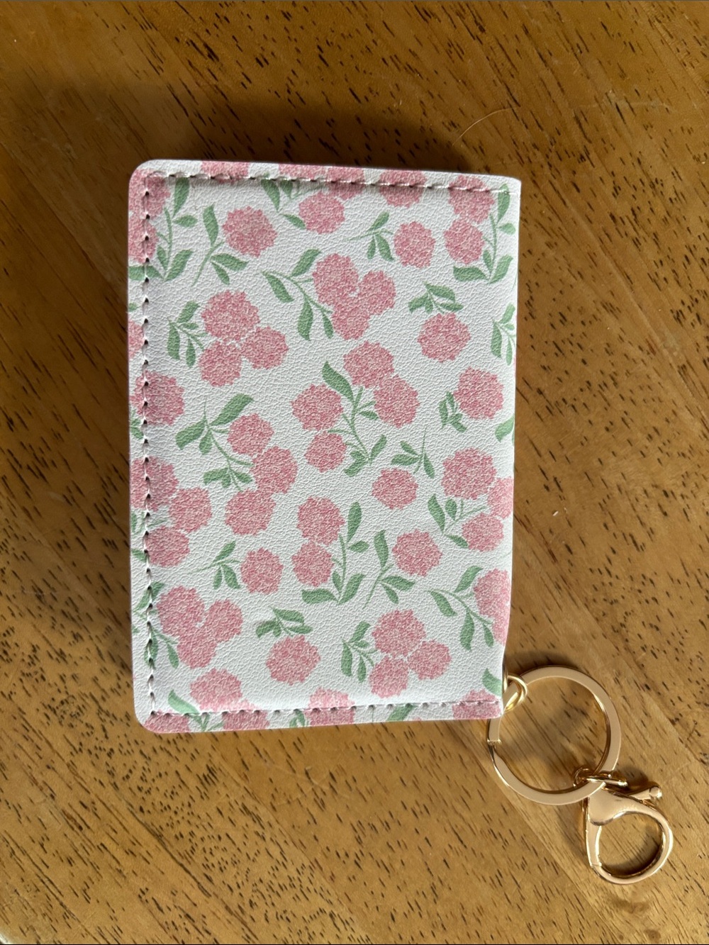 Two's Company Pink Floral Card Holder Keychain with Gold Ring